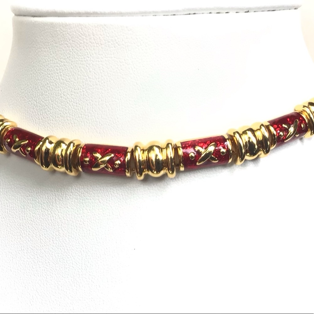 Joan Rivers Gold Tone Red Enamel X Link Bracelet